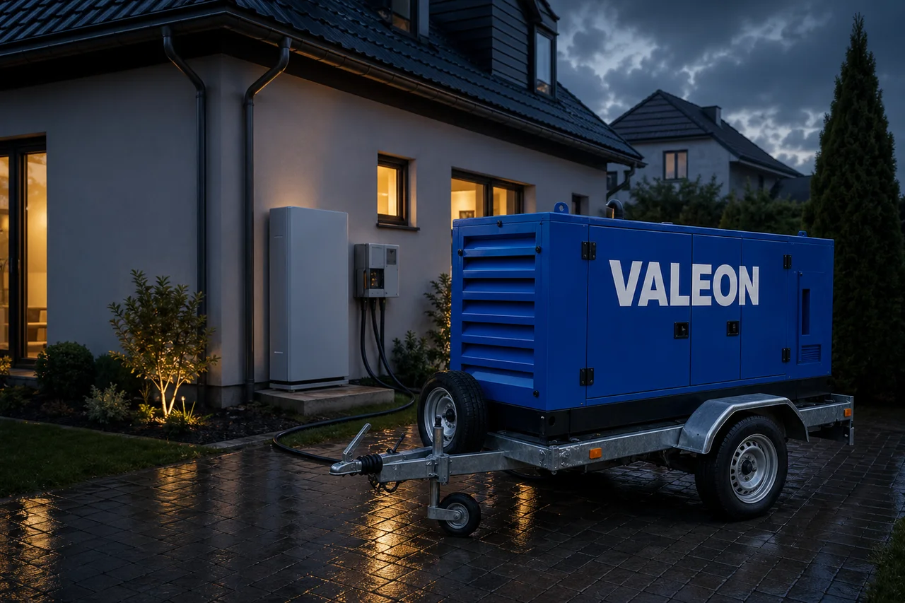 Hybridní záložní zdroj baterie + diesel: praktická matematika pro rodinný dům — mobilní elektrocentrála Valeon